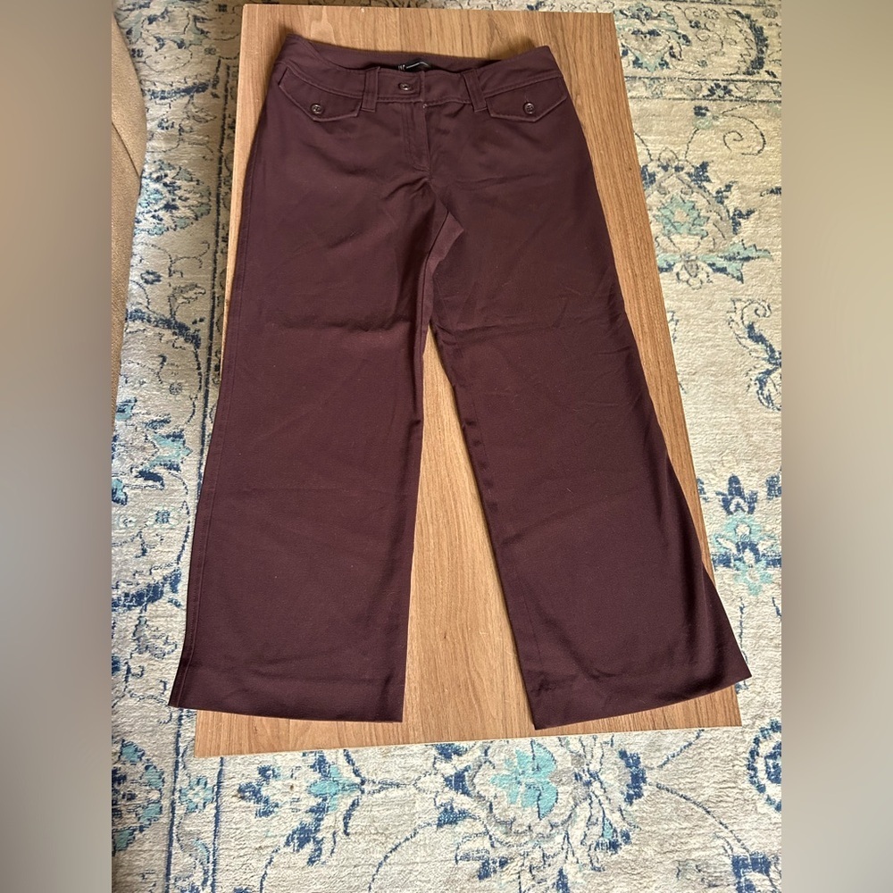 INC sz 6 dark chocolate brown dressy capris, office chic, wide leg, stretchy
